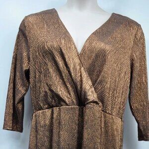 NY Collection Woman Plus Size Dress Metallic Faux Wrap Quarter Sleeve Size 2X